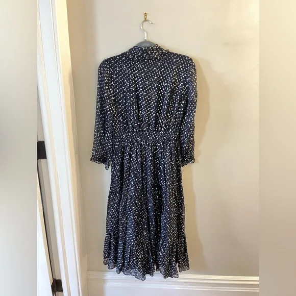 PRICE DROP! Kate Spade New York Night Navy Blue & Silver Sky Dot Midi Dress - Picture 3 of 7